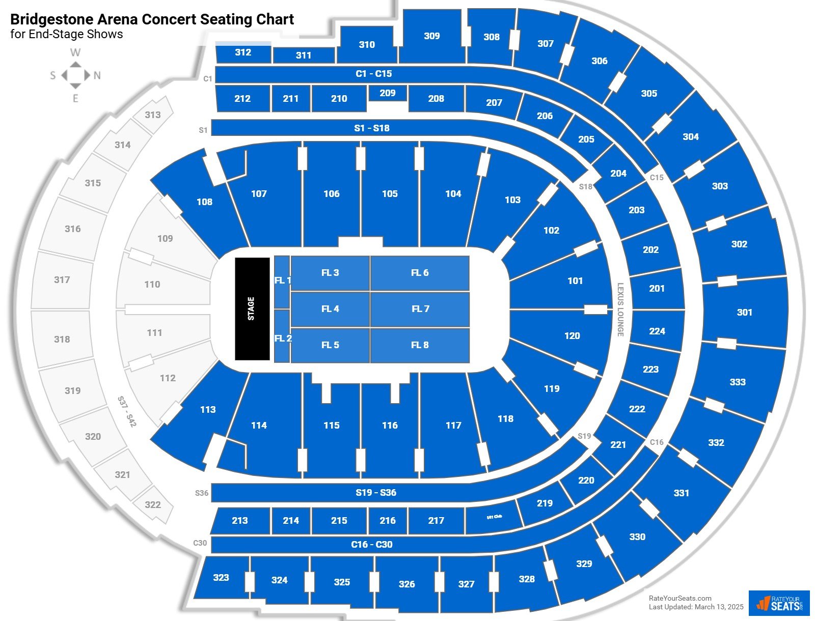 bridgestone arena concert seating chart